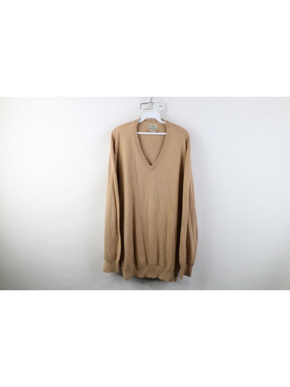 Vintage LL Bean Mens 2XL Distressed Blank Cotton Cashmere Knit V-Neck Sweater